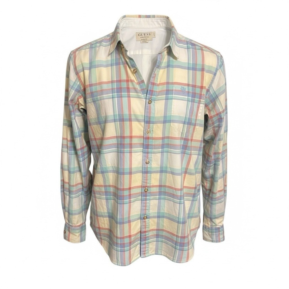 Guess Los Angeles 1981 Men's Button Down Plaid Shirt Easter Slim Fit Size XL - Picture 2 of 11